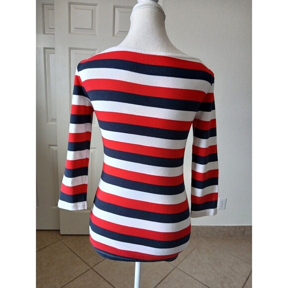 Tommy‎ Hilfiger Womens Blue Striped 3/4 Sleeve Boat Neck Blouse Top XS Nautical - Picture 3 of 15